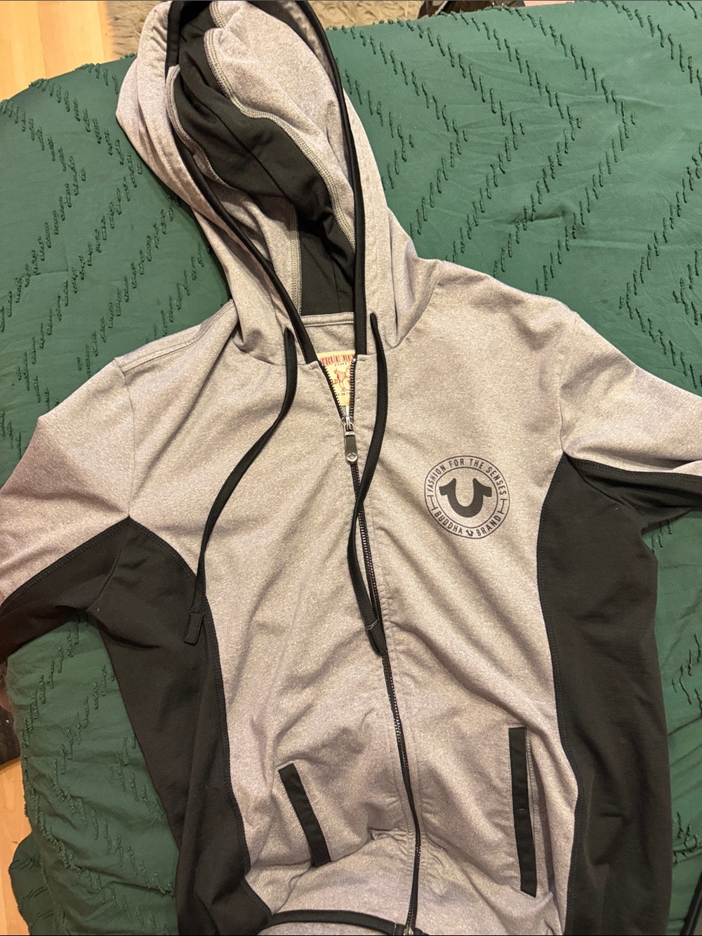 True Religion Gray and Black Lightweight Zip Hoodie